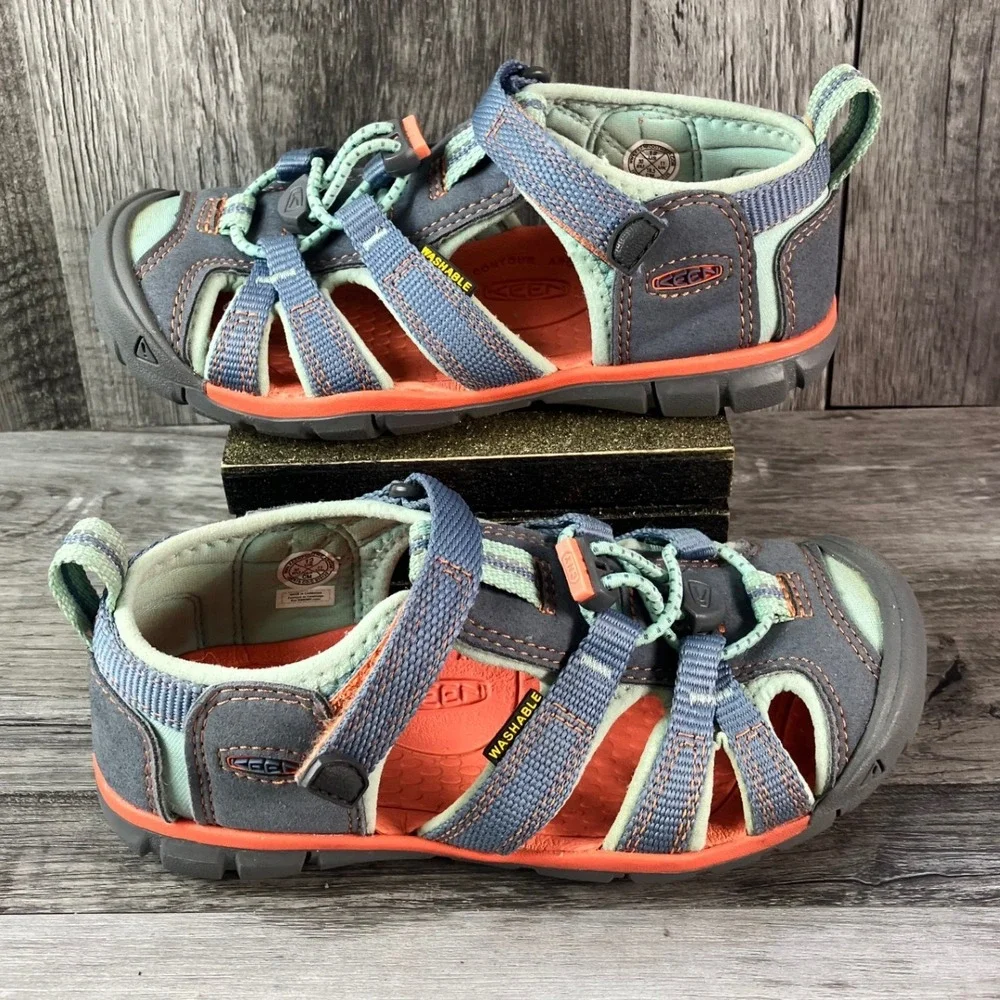 Keen Seacamp II CNX Kids Sandals Blue Orange 1022975 Size 12 US EU 30